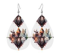 Wolves and Reindeer Leather Earring. Stylish teardrop shape, perfect for women, and a great decorative choice for parties and holidays.
