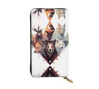 Wolves and Reindeer Printed leather wallet, 7.5 x 4.1-inch long credit card holder, portable travel cash wallet
