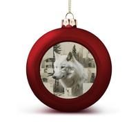 Wolves and Their Home Christmas Ball Ornaments - Shatterproof Plastic Vintage Rustic Xmas Tree Decorations Pendant for Family Holiday Wedding Party Xmas Hanging Decoration