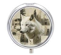 Wolves and Their Home Pill Box - 3 Compartment Travel Pill Organizer with Small Mirror, Portable Pillcase for Pocket & Purse, Cute Round Medicine Case, Weekly Medicine Container