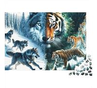 Wolves and Tigers Jigsaw Puzzle 1000 Piece Jigsaw Puzzle Paper for Adults Night Forest Animals Puzzle Game for Family Focus and Home Decor 52x38cm/1000pcs
