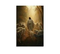 Wolves Begin to Fight Among Themselves As Jesus Walks Calmly By, Shielding The Lamb in Divine Silence. Contemporary Wall Mural - Decorative Hanging Poster Art 12x18inch(30x45cm)