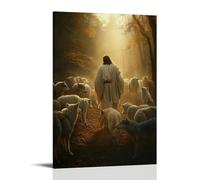Wolves Begin to Fight Among Themselves As Jesus Walks Calmly By, Shielding The Lamb in Divine Silence. Contemporary Wall Mural - Decorative Hanging Poster Art 08x12inch(20x30cm)