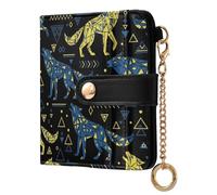 Wolves Black Blue Print Small Women Wallet RFID Blocking PU Leather Bifold Compact Card Holder with Zipper Coin Pocket Purse for Girls Women Ladies