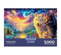 Wolves, Cabin, Lake in Vibrant Mountain Landscape 1000 Piece Jigsaw Puzzle Enchanted Spirit Wolf - Perfect Present for Boys, Girls, Men & Women 52x38cm/1000pcs