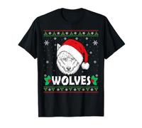 Wolves Christmas Santa Hat Xmas PartyUgly Christmas Wolf T-Shirt