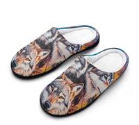 Wolves Dreamcatchers Cotton Slippers for Men Non-Slip Breathable Winter House Slippers Indoor Outdoor 7-8(40-41)