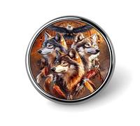 Wolves Dreamcatchers Round Brooch Pins Lapel Tie Badge Metal Memorial Button Pin Kit for Hat Shirt Clothing Bags Decor