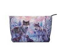 Wolves Family Printed Make up Bag for Women Corduroy Makeup Bags Zipper Travel Cosmetic Bags Pouch Organizer