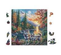 Wolves Forest Stream 100 Pieces Set Classic Jigsaw Puzzle Couple Puzzle Partners Logic Skill Wall Decor Easter New Year Gift Eco-friendly Recycled Cardboard 28x28cm