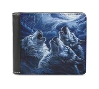 Wolves Howl at The Moon Printed Bifold Wallet with Hidden Compartments Pocket Money and Credit Card Holder for Men Women