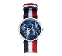 Wolves Howl at The Moon Quartz Watches Arabic Numerals Wrist Watch with Adjustable Strap for Men Women