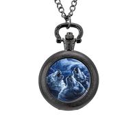 Wolves Howl at The Moon Vintage Pocket Watch with Chain Arabic Numerals Scale Quartz Pocket Watches Gifts for Men Women