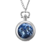 Wolves Howl at The Moon Vintage Pocket Watch with Chain Arabic Numerals Scale Quartz Pocket Watches Gifts for Men Women
