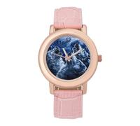 Wolves Howl at The Moon Women's Wrist Watch Fashion Wristwatches with Pink Strap Gifts for Women Mother Wife Birthday