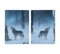 Wolves Howl in Snowy Passport Holder for Travel Passport Wallet Cover Travel Document Organizer Credit Card Holder Passport Cover