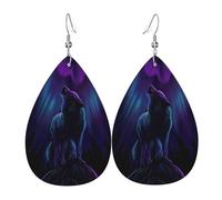 Wolves Howl in the Northern Lights Patterned leather earrings, women's earrings, suitable for daily wear, party and date