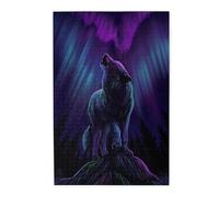 Wolves Howl in the Northern Lights Printed Wooden Puzzle 1000 Piece, Cute Puzzle Game in Plastic Box for Family Entertainment and Brain Training Gifts