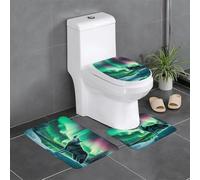 Wolves Howl in The Northern Lights Printing Anti-Slip Bathroom Rugs Set | It is made of soft absorbent flannel with a non-slip backing,it suitable for use in the shower area, beside the bathtub,