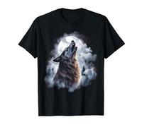 Wolves Howling at Moon Wolf Wild Animal T-Shirt, Men, Black, XX-Large