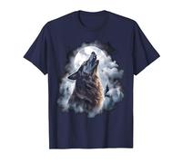 Wolves Howling at Moon Wolf Wild Animal T-Shirt, Men, Navy Blue, XX-Large