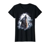 Wolves Howling at Moon Wolf Wild Animal T-Shirt, Women, Black, XX-Large