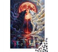 Wolves Howling at The Blood Moon Puzzle for Adults 1000 Pieces, Wolf Themed Animal Design, Gift for Puzzle Enthusiasts, 38x26cm/1000pcs