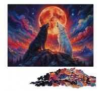 Wolves Howling at The Blood Moon Wood Puzzle Challenge, Adults, 1000 Pieces