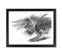 Wolves Howling at the Moon Forest Landscape V1 Modern Framed Print | A2 Black Framed Wall Art | Ready to Hang | Modern Space Picture | Living Room Bedroom Lounge Office