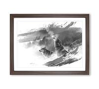 Wolves Howling at the Moon Forest Landscape V1 Modern Framed Print | A3 Walnut Framed Wall Art | Ready to Hang | Modern Space Picture | Living Room Bedroom Lounge Office