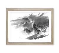 Wolves Howling at the Moon Forest Landscape V1 Modern Framed Print | A4 Oak Framed Wall Art | Ready to Hang | Modern Space Picture | Living Room Bedroom Lounge Office