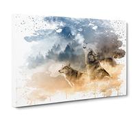 Wolves Howling at the Moon Forest Landscape V3 Canvas Print | Gallery Wrapped 30mm Frame Wall Art | 30x20 inches | Ready to Hang | Modern Space Picture | Living Room Bedroom Lounge Office