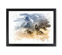 Wolves Howling at the Moon Forest Landscape V3 Modern Framed Print | A2 Black Framed Wall Art | Ready to Hang | Modern Space Picture | Living Room Bedroom Lounge Office