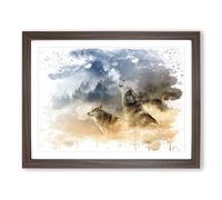 Wolves Howling at the Moon Forest Landscape V3 Modern Framed Print | A3 Walnut Framed Wall Art | Ready to Hang | Modern Space Picture | Living Room Bedroom Lounge Office