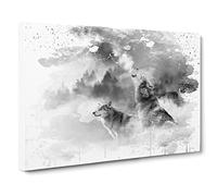 Wolves Howling at the Moon Forest Landscape V4 Canvas Print | Gallery Wrapped 30mm Frame Wall Art | 30x20 inches | Ready to Hang | Modern Space Picture | Living Room Bedroom Lounge Office