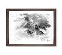 Wolves Howling at the Moon Forest Landscape V4 Modern Framed Print | A2 Walnut Framed Wall Art | Ready to Hang | Modern Space Picture | Living Room Bedroom Lounge Office