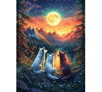 Wolves Howling at The Moon in A Magical Forest 1000 Piece Count Jigsaw Puzzle Set Wildlife Pet For Adults Teens 14+ Concentration Training Indoor Game Family Game Night Rigid Cardboard 1000 PCS