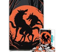 Wolves Howling at the Moon Silhouette Jigsaw Puzzle for Adults, 1000 Pieces | Christmas puzzle gift for adults: home hobby for puzzle fans at home.