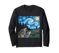 Wolves Howling Beneath Starry Sky and Bigfoot Long Sleeve T-Shirt