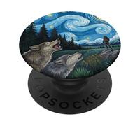 Wolves Howling Beneath Starry Sky and Bigfoot PopSockets Adhesive PopGrip
