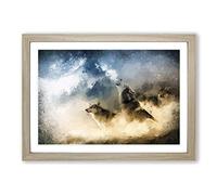 Wolves Howling in The Forest in Abstract Framed Print | A2 Oak Framed Wall Art | Ready to Hang | Abstract Landscape Picture | Living Room Bedroom Lounge Office