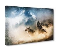 Wolves Howling In The Forest In Abstract Modern Art Canvas Wall Art Print Ready to Hang, Framed Picture for Living Room Bedroom Home Office Décor, 20x14 Inch (50x35 cm)