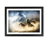 Wolves Howling In The Forest In Abstract Modern Art Framed Print | A2 Black Framed Wall Art | Ready to Hang | Abstract Landscape Picture | Living Room Bedroom Lounge Office
