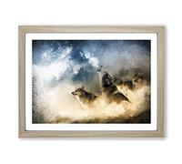 Wolves Howling In The Forest In Abstract Modern Art Framed Print | A2 Oak Framed Wall Art | Ready to Hang | Abstract Landscape Picture | Living Room Bedroom Lounge Office