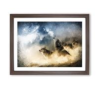 Wolves Howling In The Forest In Abstract Modern Art Framed Print | A4 Walnut Framed Wall Art | Ready to Hang | Abstract Landscape Picture | Living Room Bedroom Lounge Office