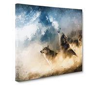 Wolves Howling in the Forest in Abstract Modern Canvas Wall Art Print Ready to Hang, Framed Picture for Living Room Bedroom Home Office Décor, 20x20 Inch (50x50 cm)