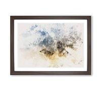 Wolves Howling in The Forest Watercolour Framed Print | A2 Walnut Framed Wall Art | Ready to Hang | Modern Landscape Picture | Living Room Bedroom Lounge Office
