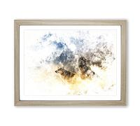 Wolves Howling In The Forest Watercolour Modern Framed Wall Art Print, Ready to Hang Picture for Living Room Bedroom Home Office Décor, Oak A2 (64 x 46 cm)