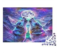 Wolves Howling Moon 1000pcs Jigsaw Puzzle for Adults 14+, Eco-Friendly Recycled Cardboard, Wolves Under Starry Sky, Leisure Activity, Stress Relief Entertainment, Idea 38x26cm/1000pcs