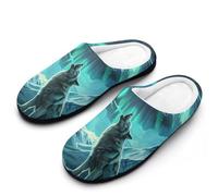 Wolves Howling Northern Lights Men's Cotton Slipper Shoes Soft Anti-skid Printed Sole Home Shoe for House Indoor Outdoor